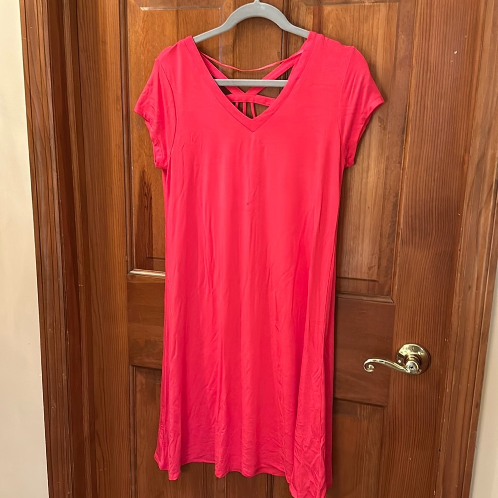 Pink sundress , slip over head , light and comfortable